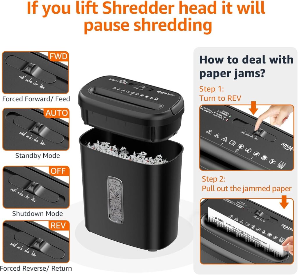 Amazon Basics 8-Sheet Cross-Cut Paper Shredder Lifting Head