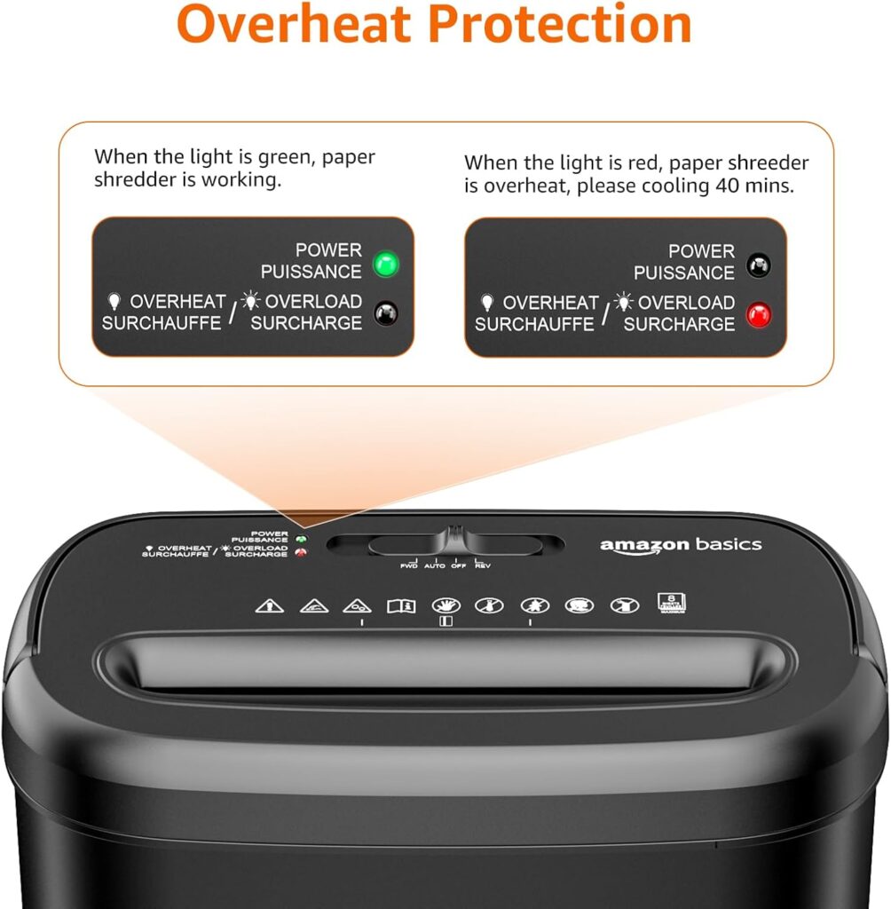 Amazon Basics 8-Sheet Cross-Cut Paper Shredder Overheat Protection System