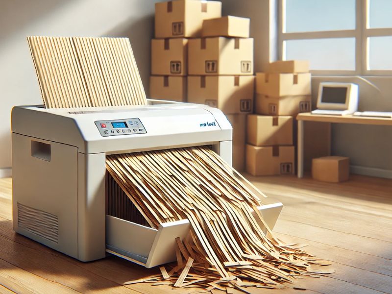 a standard paper shredder attempting to shred a piece of cardboard image