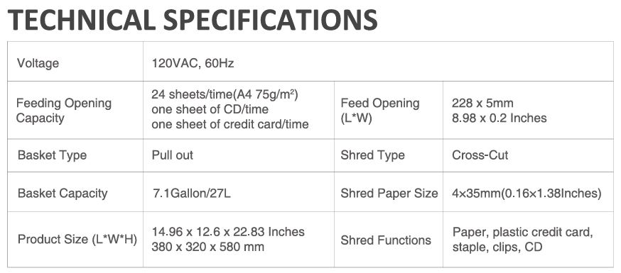 Bonsaii C144-D shredder technical specifications