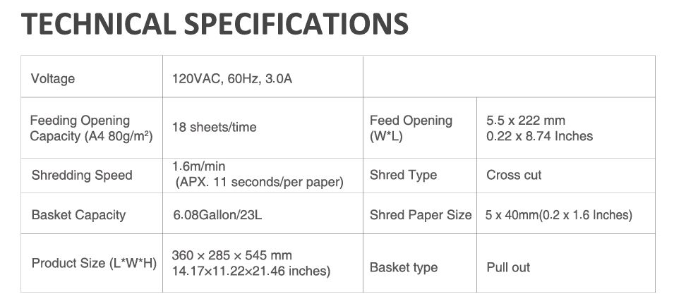 Bonsaii C149-C cross-cut heavy duty shredder technical specifications