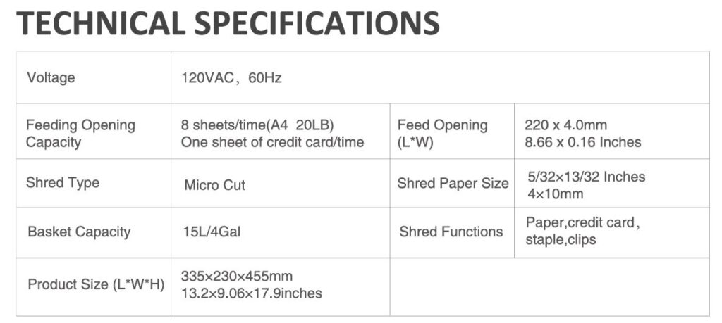 Bonsaii-C206-G-paper-shredder-technical-specifications