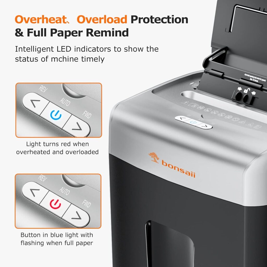 Bonsaii C233-B shredder Automatic Overload and Overheat reminders (indicators)