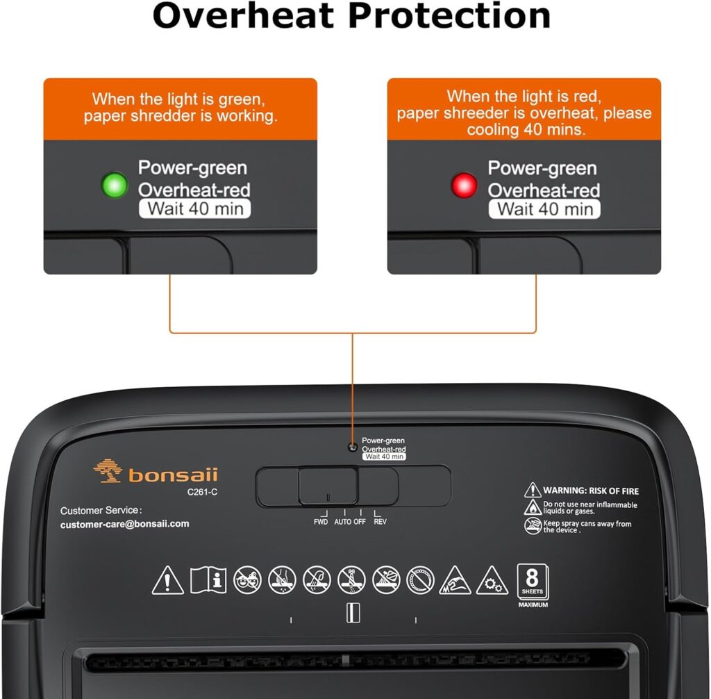 Bonsaii C261-C cross-cut paper shredder Overheat protection system