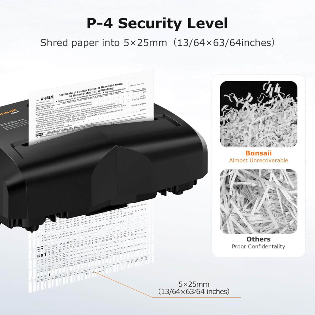 Bonsaii C266-A cross cut shredder P-4 Security level explained
