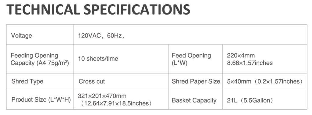 Bonsaii-C209-D-paper-shredder-technical-specifications