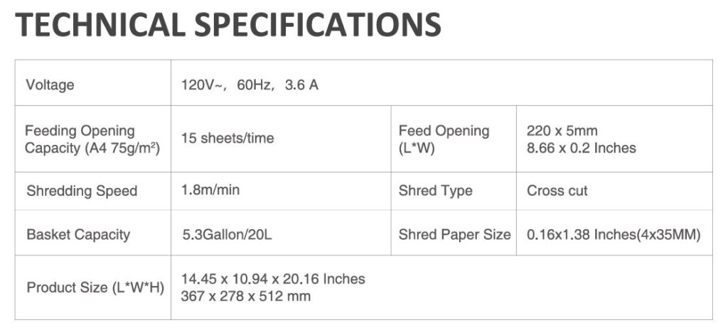 Bonsaii-C267-A-shredder-technical-specifications