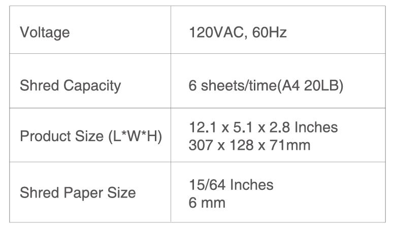 Bonsaii S123-B portable paper shredder technical specifications