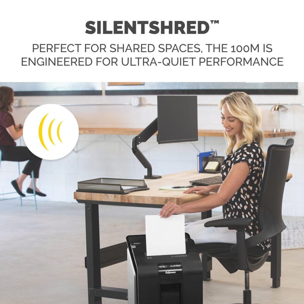 Fellowes AutoMax™ 100M Auto Feed Paper Shredder SilentShred feature