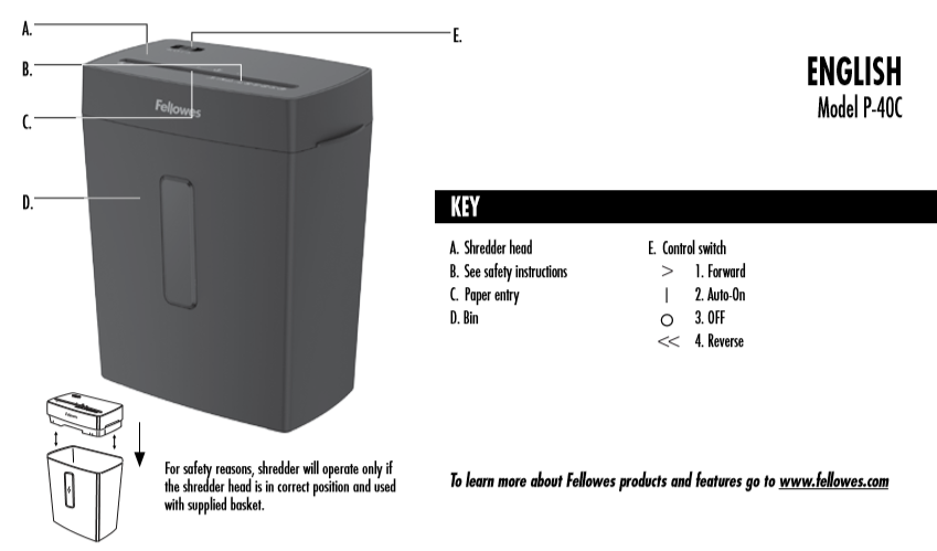 Fellowes-P-40C-paper-shredder-features-and-controls-image