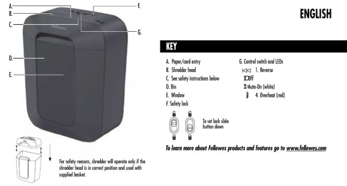 Fellowes-LX-41-shredder-controls-and-features